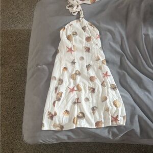 Off-White Kids Dress White with Tan Seashell & Coral Star Print halter tie back